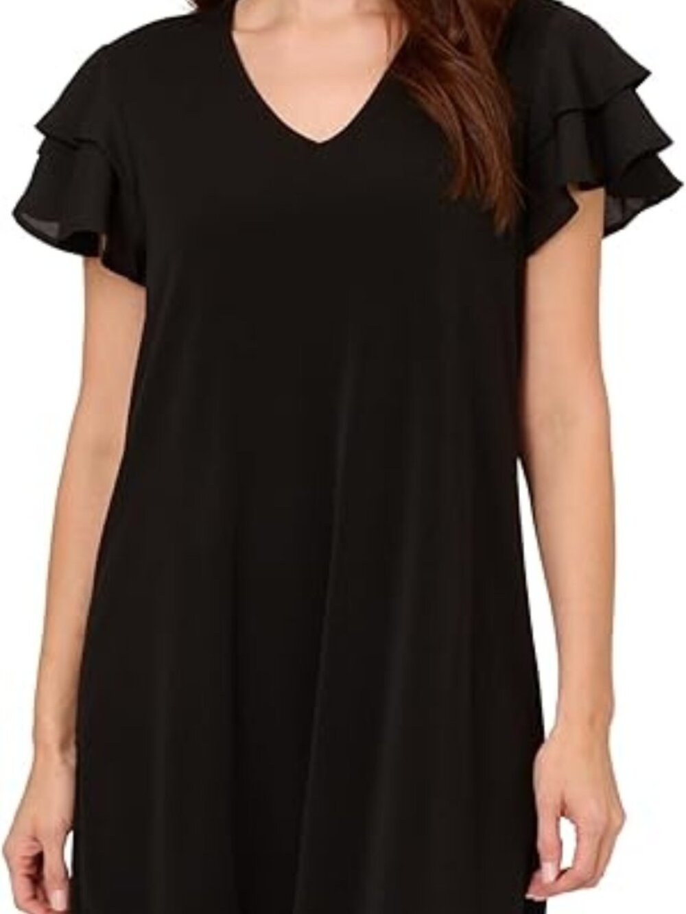 Adrianna Papell Women's V Neck Double Flutter Sleeve Dress
